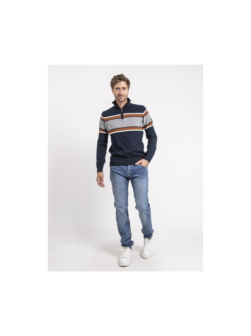 Trui met ritssluiting in de hals en logo Marineblauw - Kiabi