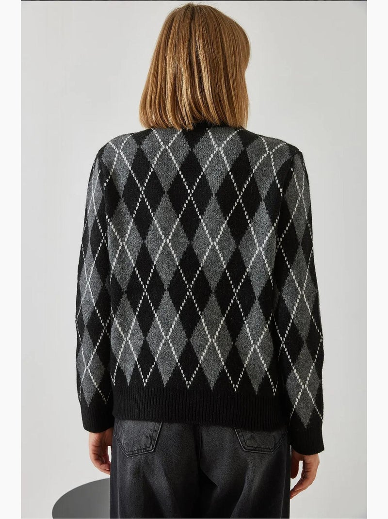 Trui met ronde hals en argyle-patroon lucci Grijs Zwart - Kiabi