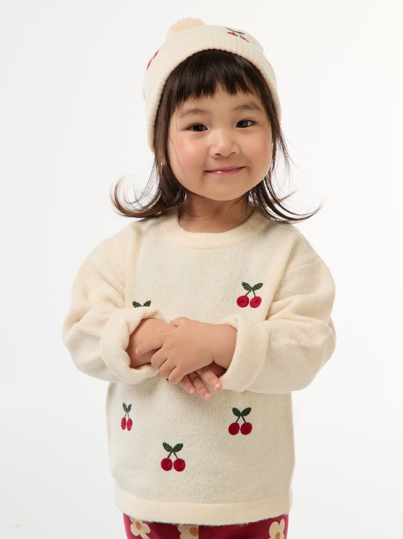 Trui met ronde hals en borduursel Wit - Kiabi