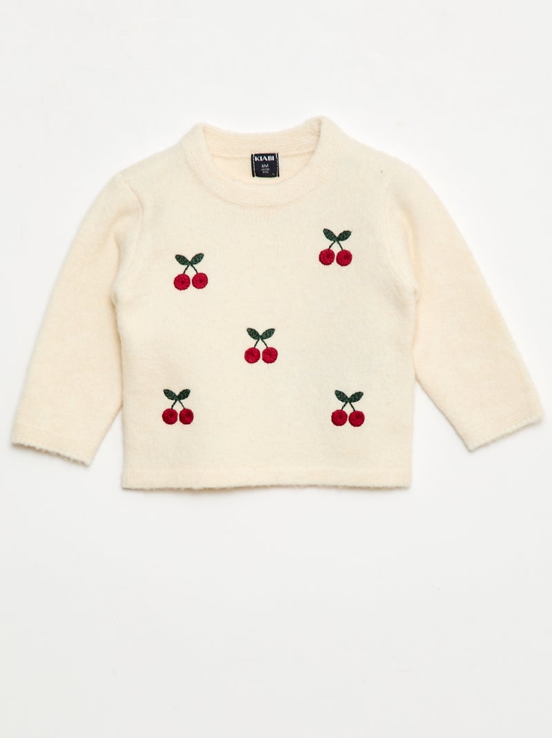 Trui met ronde hals en borduursel Wit - Kiabi