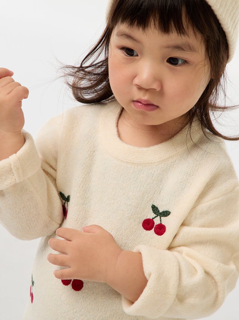 Trui met ronde hals en borduursel Wit - Kiabi