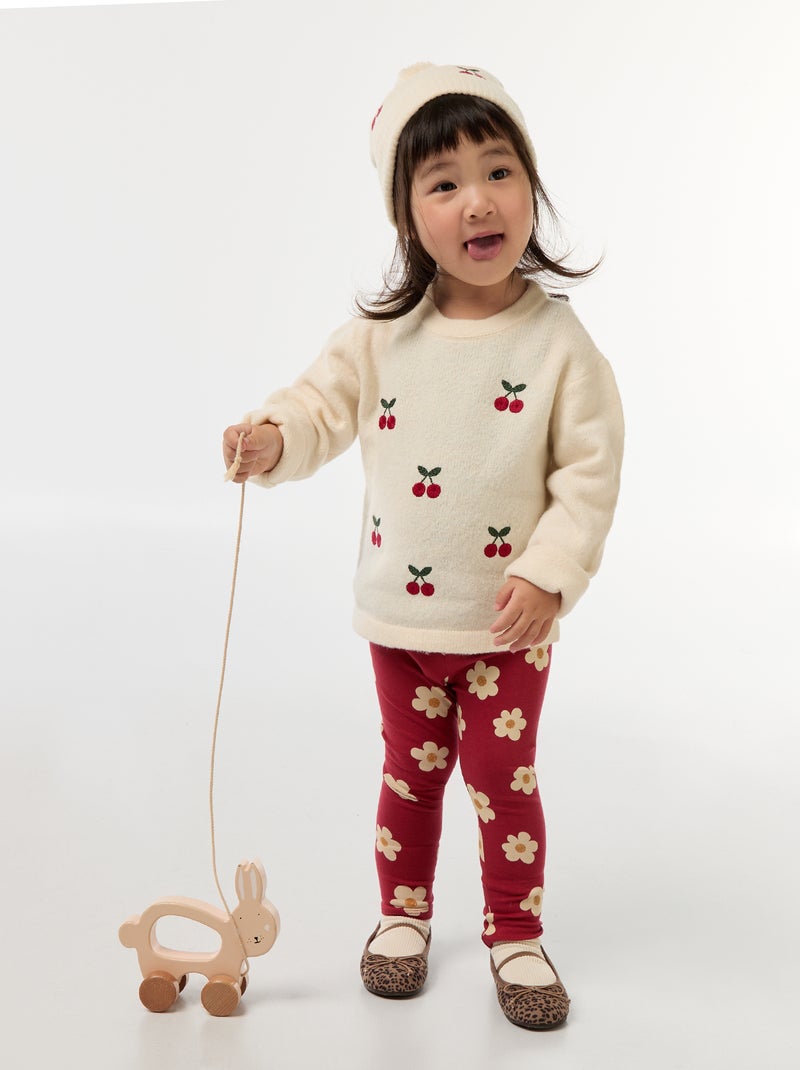 Trui met ronde hals en borduursel Wit - Kiabi