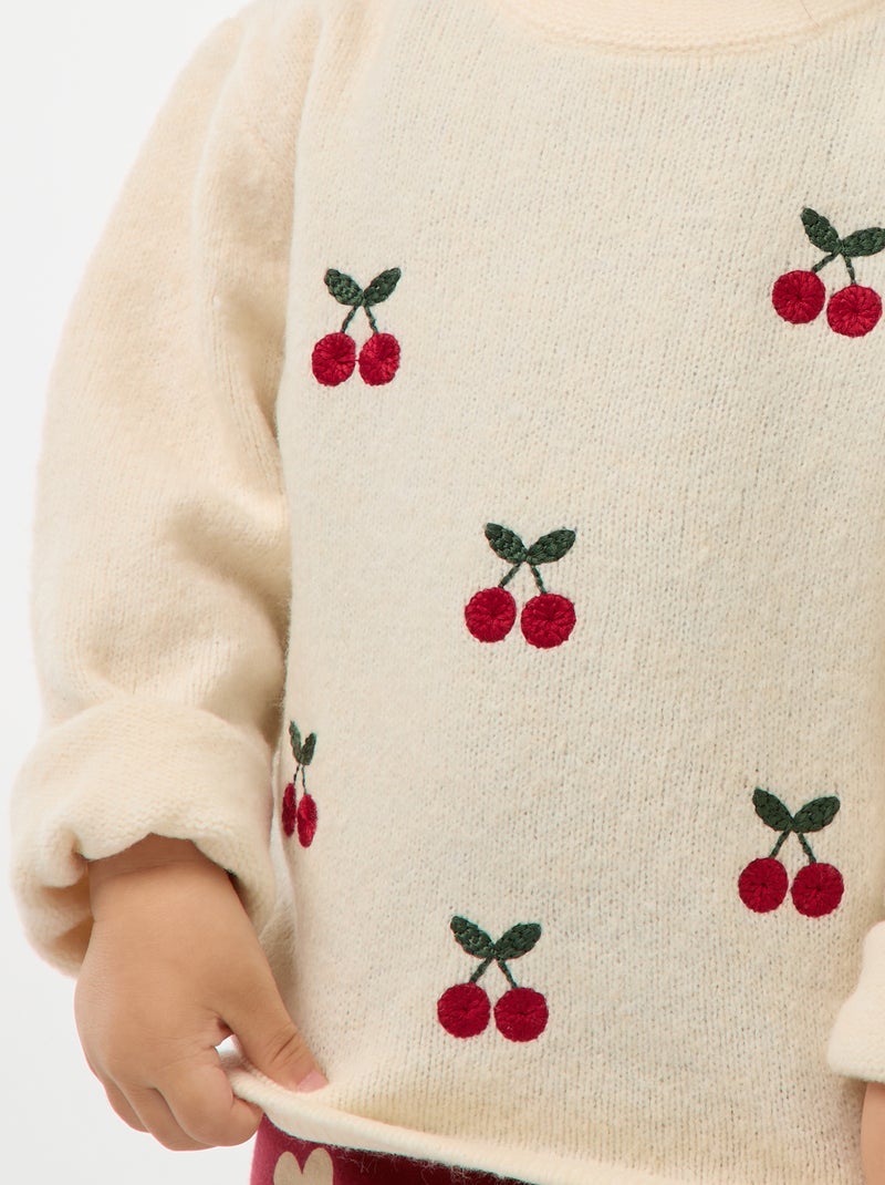 Trui met ronde hals en borduursel Wit - Kiabi