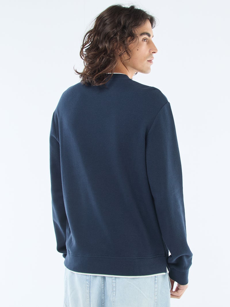 Trui met ronde hals en gewafelde stof Blauw - Kiabi