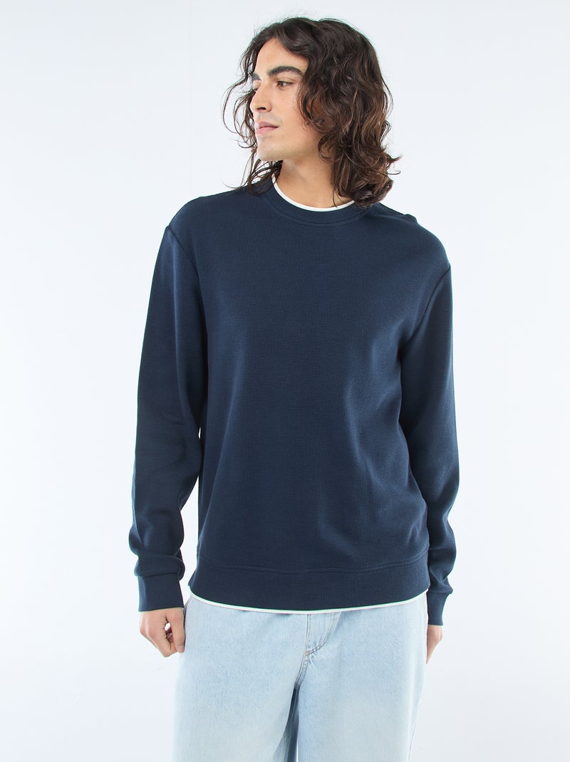 Trui met ronde hals en gewafelde stof Blauw - Kiabi