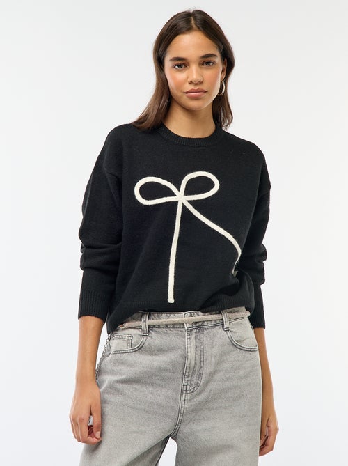 Trui met ronde hals en grote gestikte strik - Kiabi