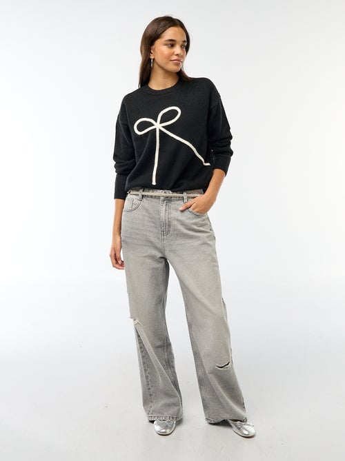 Trui met ronde hals en grote gestikte strik - Kiabi