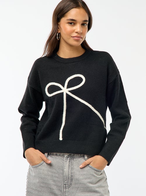 Trui met ronde hals en grote gestikte strik - Kiabi