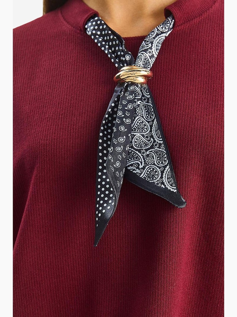 Trui met ronde hals en ribboord, inclusief sjaalaccessoire. Lucci Bordeauxrood - Kiabi