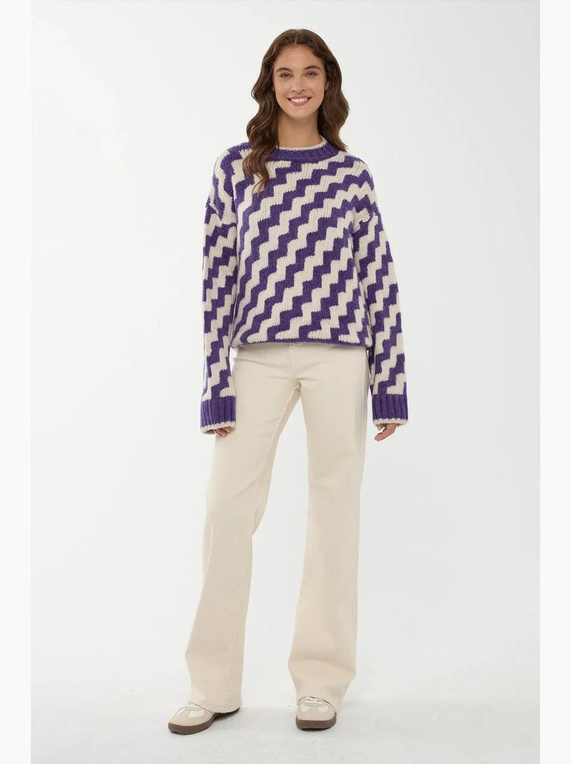 Trui met ronde hals en zigzagpatroon hiccup Blauw - Kiabi