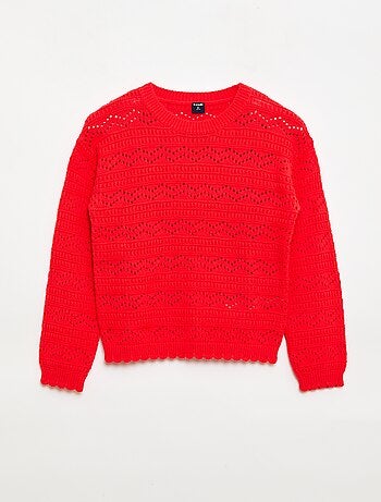 Trui met ronde hals van fantasiebreisel met opengewerkte katoenen motieven