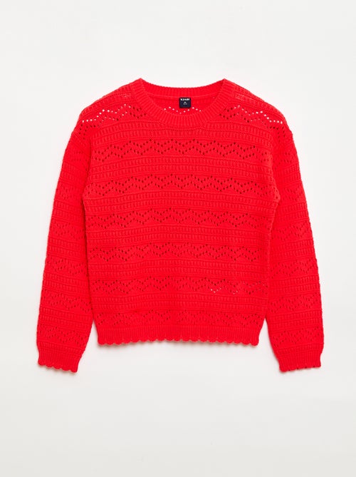 Trui met ronde hals van fantasiebreisel met opengewerkte katoenen motieven - Kiabi