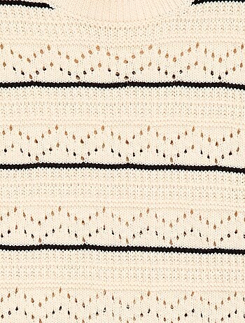 Trui met ronde hals van fantasiebreisel met opengewerkte katoenen motieven
