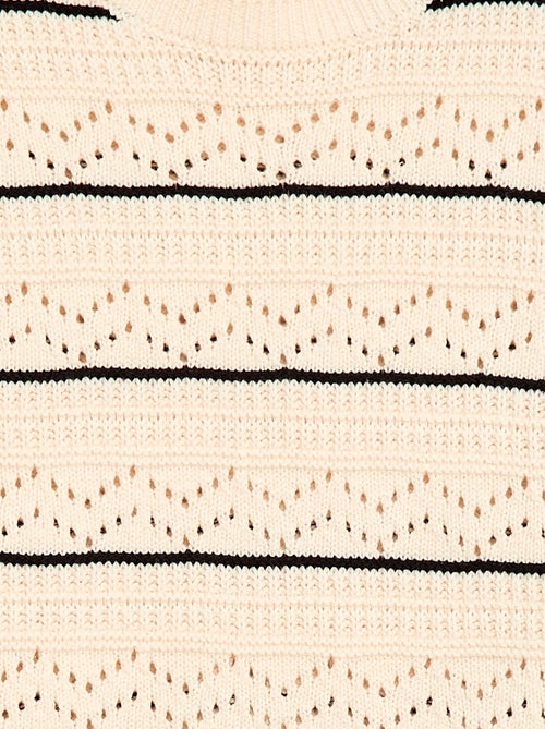 Trui met ronde hals van fantasiebreisel met opengewerkte katoenen motieven - Kiabi
