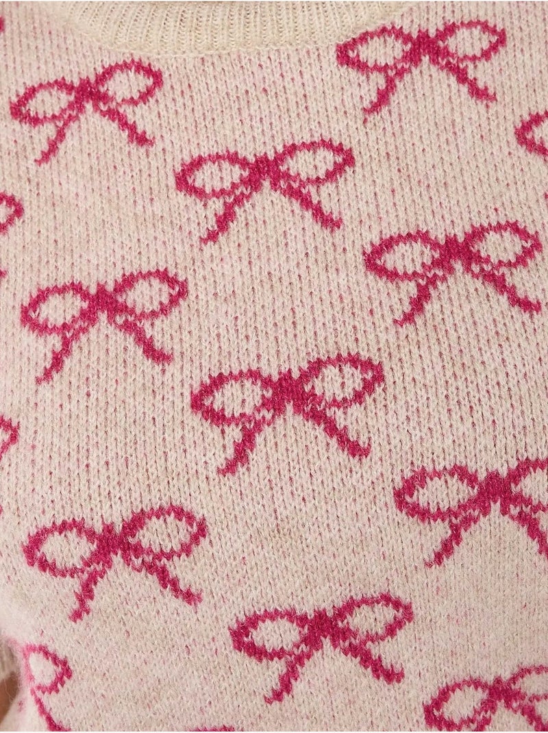Trui met strikpatroon en korte mouwen Roze - Kiabi