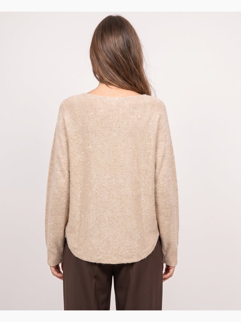 Trui met v-hals en glansdraad kassiane Beige - Kiabi