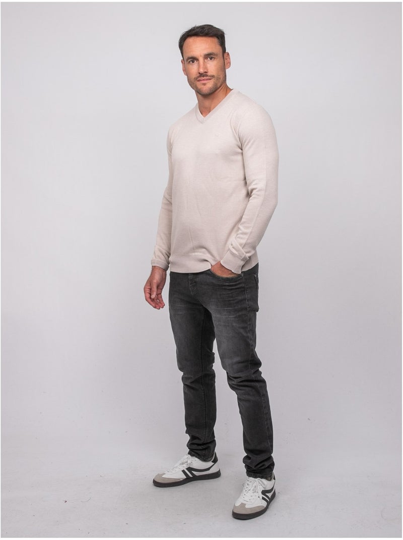 Trui met v-hals lamboise Beige - Kiabi