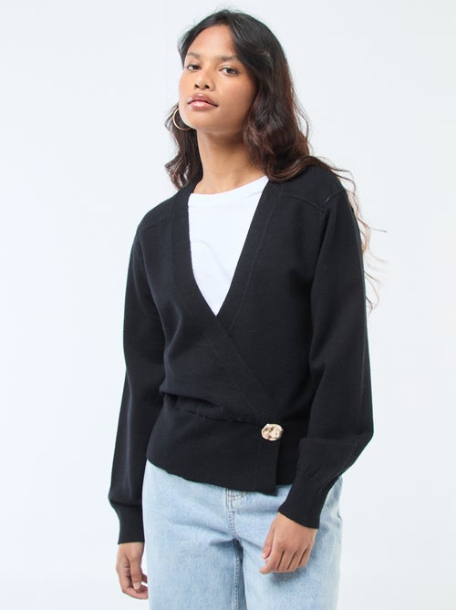 Trui met vesteffect en cache-coeur model met goudkleurige knoop - Kiabi