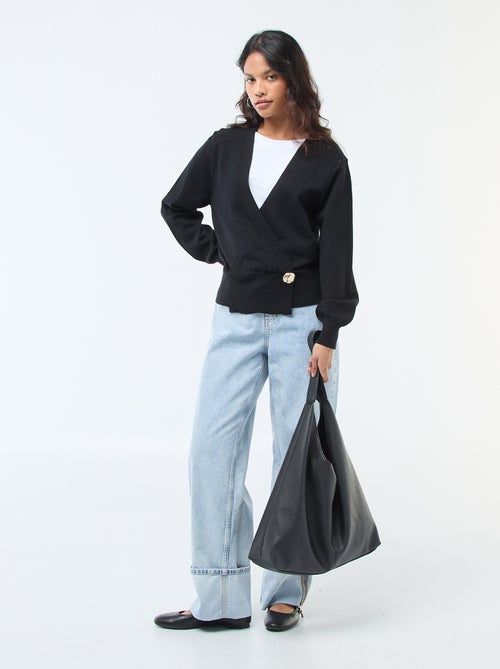 Trui met vesteffect en cache-coeur model met goudkleurige knoop - Kiabi