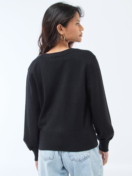 Trui met vesteffect en cache-coeur model met goudkleurige knoop - Kiabi