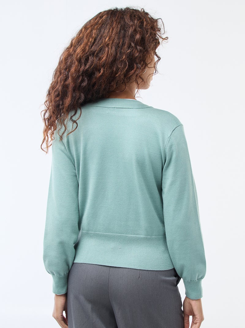Trui met vesteffect en overslagmodel met goudkleurige knoop Groen - Kiabi