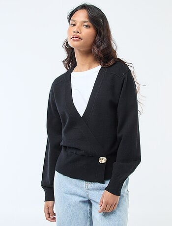 Trui met vesteffect en overslagmodel met goudkleurige knoop