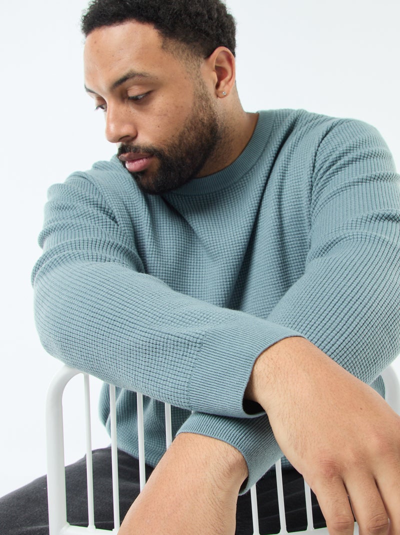 Trui met wafeltextuur van stretchtricot Blauw - Kiabi