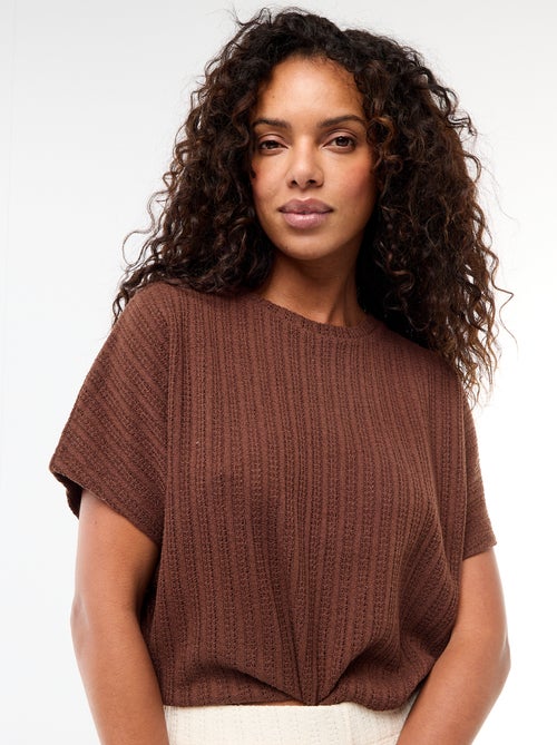 Trui van ajourgebreide stof met korte mouwen - Kiabi