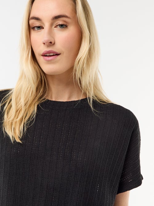 Trui van ajourgebreide stof met korte mouwen - Kiabi