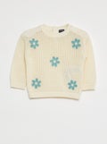 Trui van ajourtricot met bloemen WIT - Kiabi