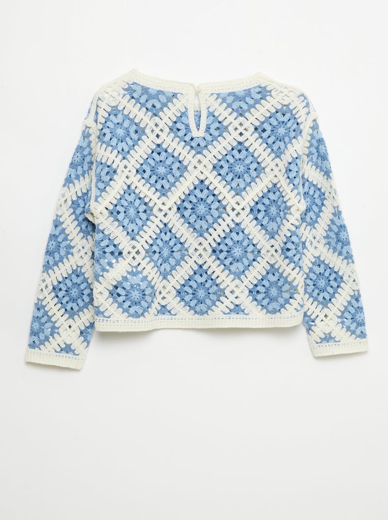 Trui van ajourtricot met bloemenborduursels Blauw - Kiabi