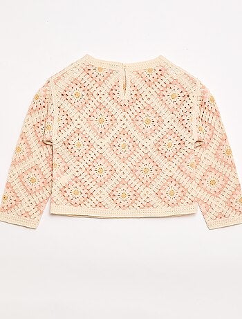 Trui van ajourtricot met bloemenborduursels