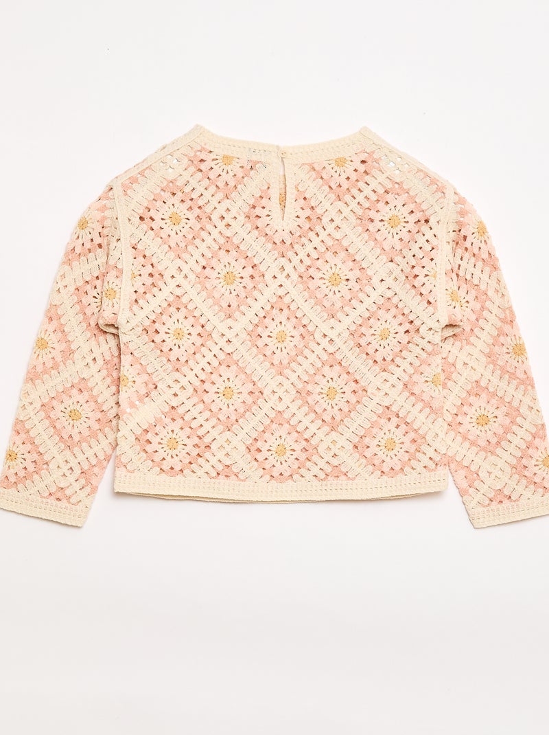 Trui van ajourtricot met bloemenborduursels Rose - Kiabi