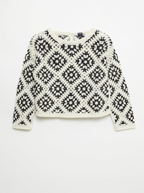 Trui van ajourtricot met bloemenborduursels - Kiabi