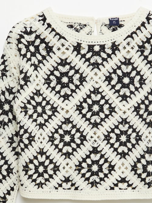 Trui van ajourtricot met bloemenborduursels - Kiabi