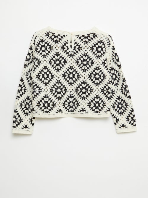 Trui van ajourtricot met bloemenborduursels - Kiabi