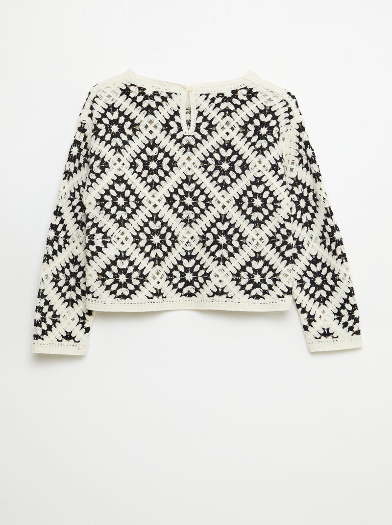 Trui van ajourtricot met bloemenborduursels Zwart - Kiabi
