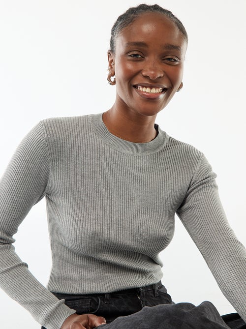 Trui van effen ribstof met ronde kraag - Kiabi
