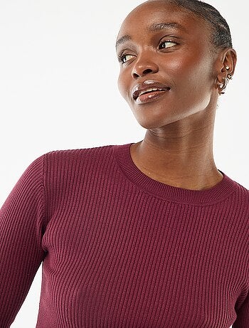 Trui van effen ribstof met ronde kraag