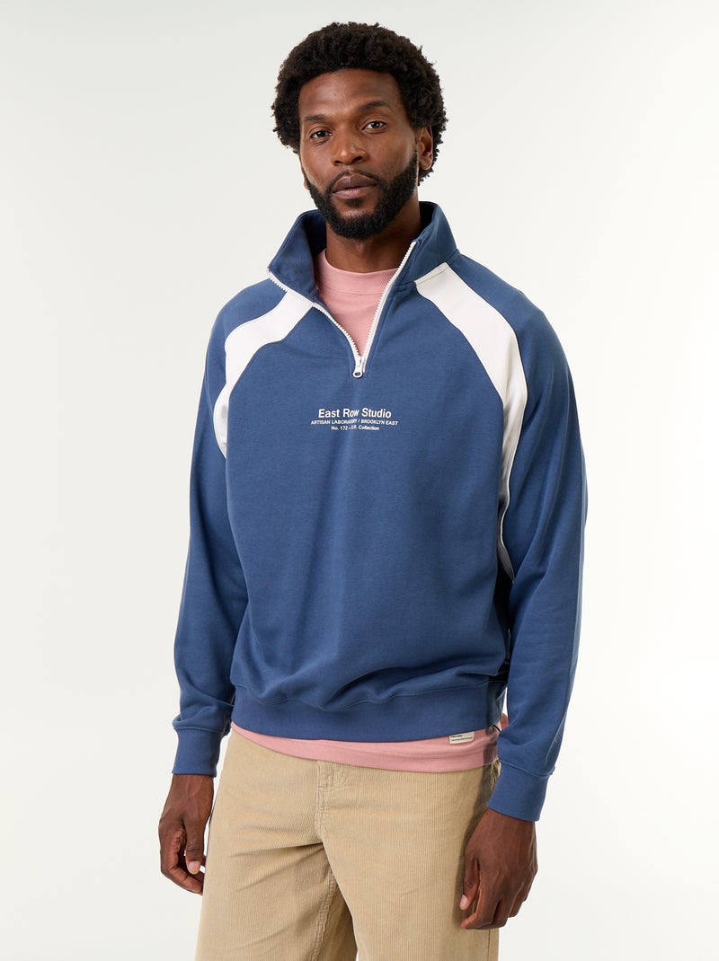 Trui van French Terry met ritskraag Blauw - Kiabi