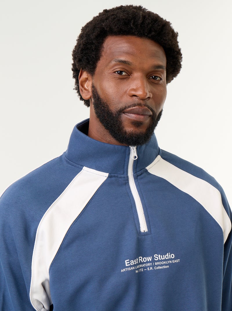 Trui van French Terry met ritskraag Blauw - Kiabi