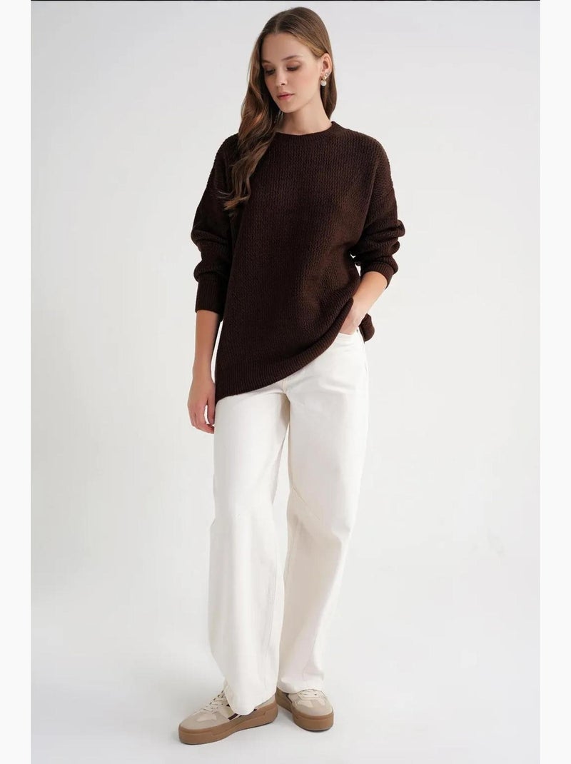 Trui van geribde knit met lange mouwen mixray Donkerbruin - Kiabi