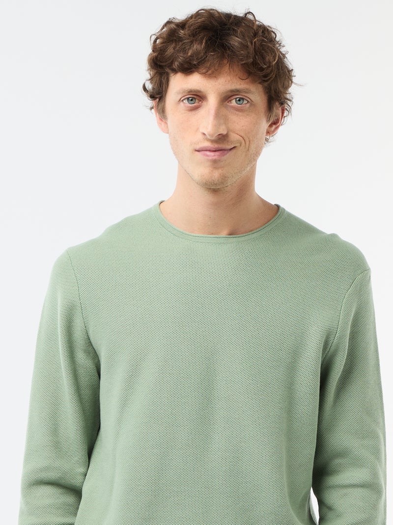 Trui van gewafelde stof Groen - Kiabi