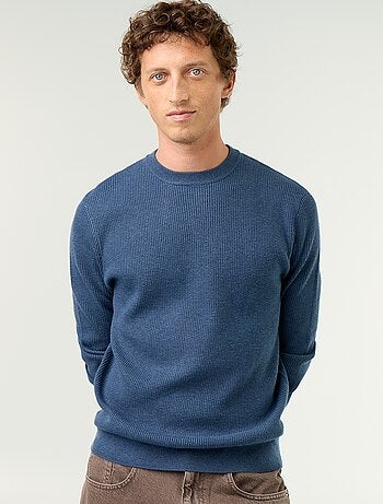 Trui van gewafelde stof met ronde hals