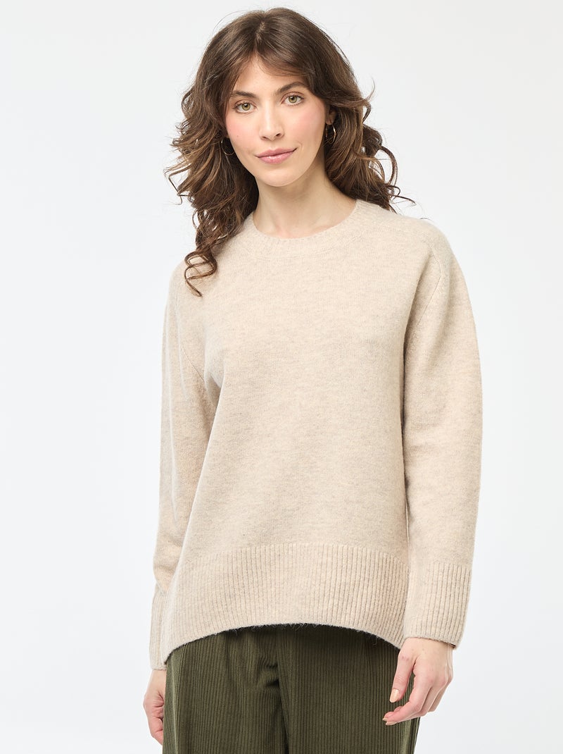 Trui van grof gebreid tricot met ronde hals Biege - Kiabi