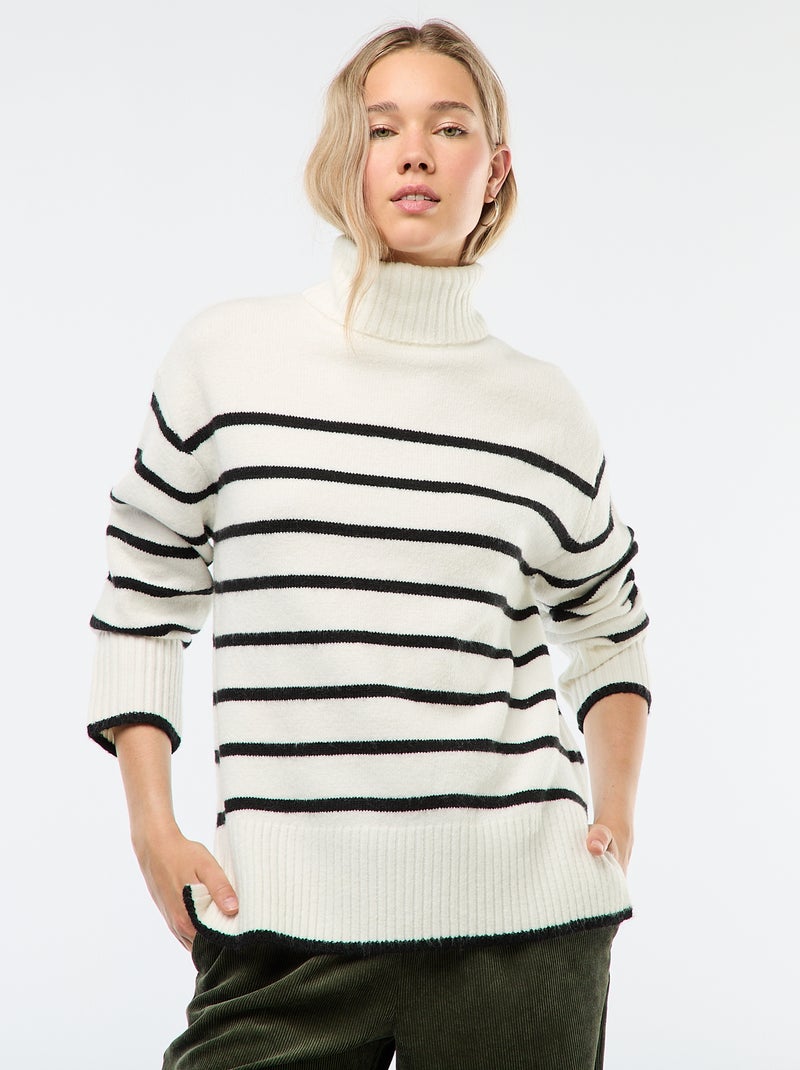 Trui van grofgebreid tricot met opstaande kraag Wit - Kiabi