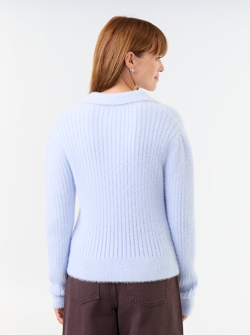 Trui van harige stof met polokraag Blauw - Kiabi