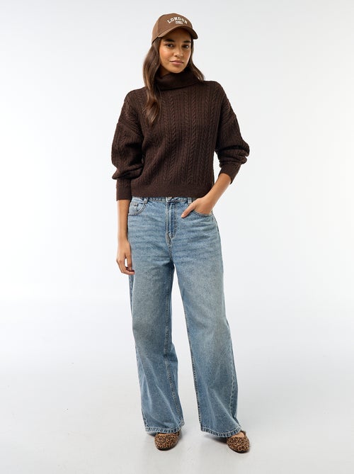 Trui van kabeltricot met opstaande kraag - Kiabi