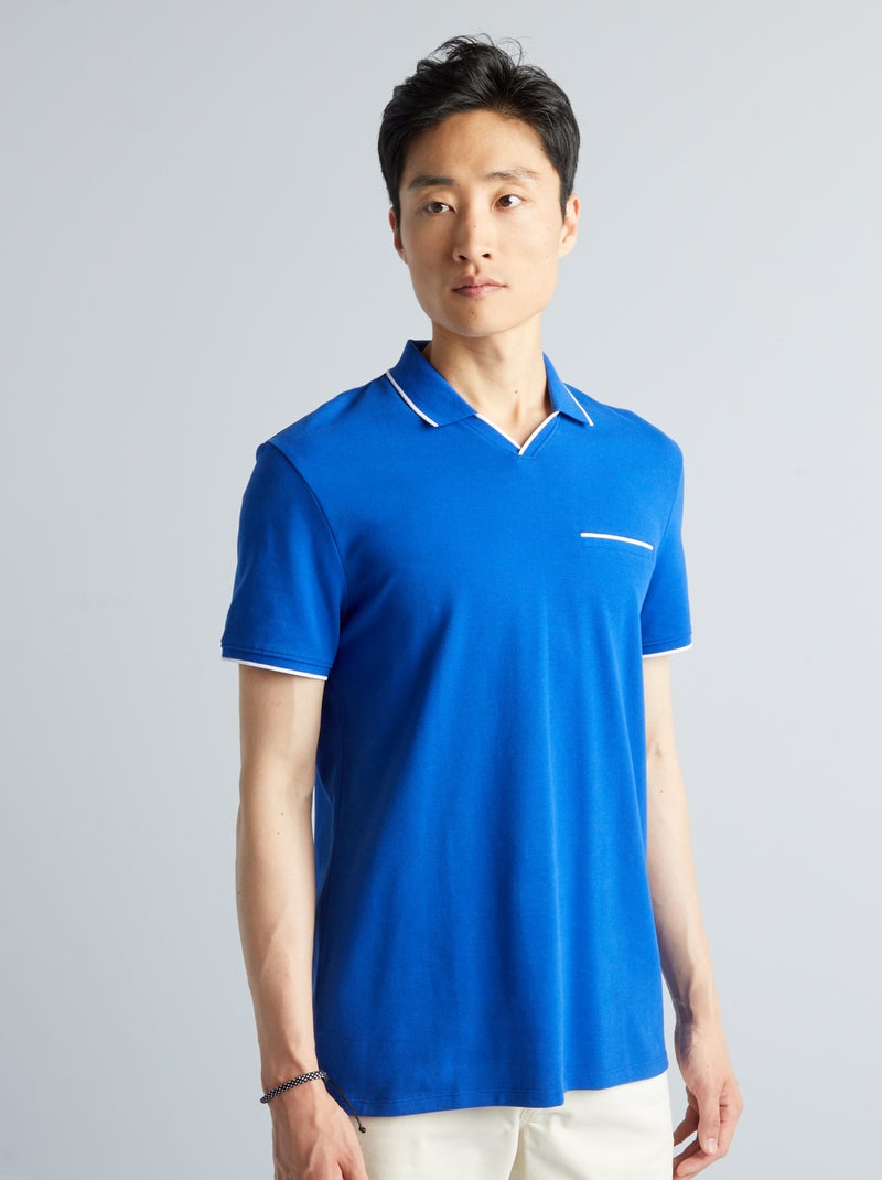 Trui van katoenpiqué met V-hals BLAUW - Kiabi