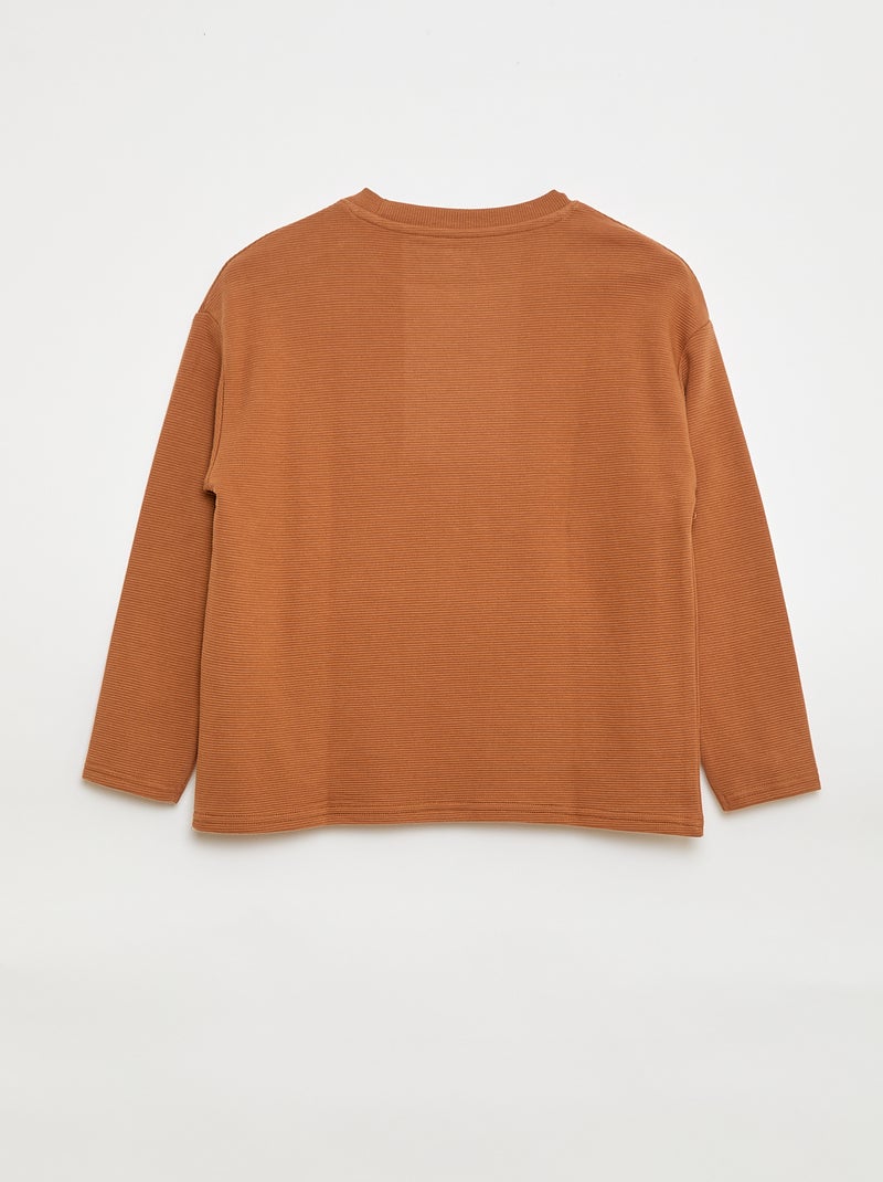 Trui van stevige ribjersey met kangoeroezak Bruin - Kiabi